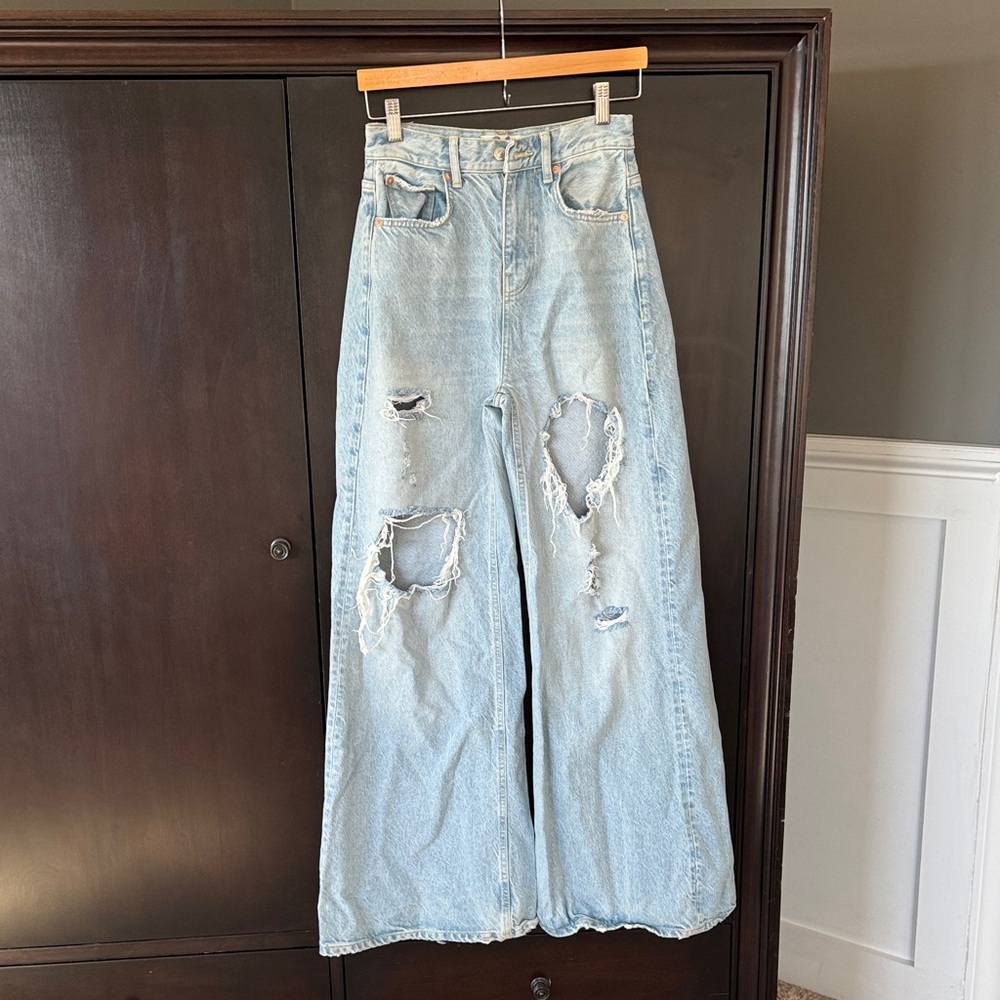 Twenty Light Blue Distressed Wide Leg Jeans